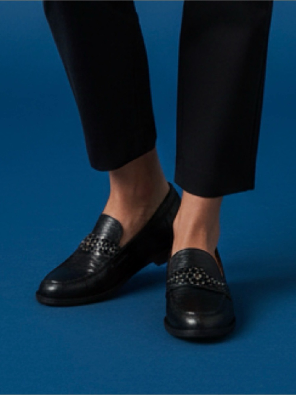 Brioso Frisco Black Leather Women's Stud-Trim Loafers